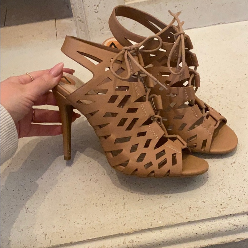 Nude lace up heels